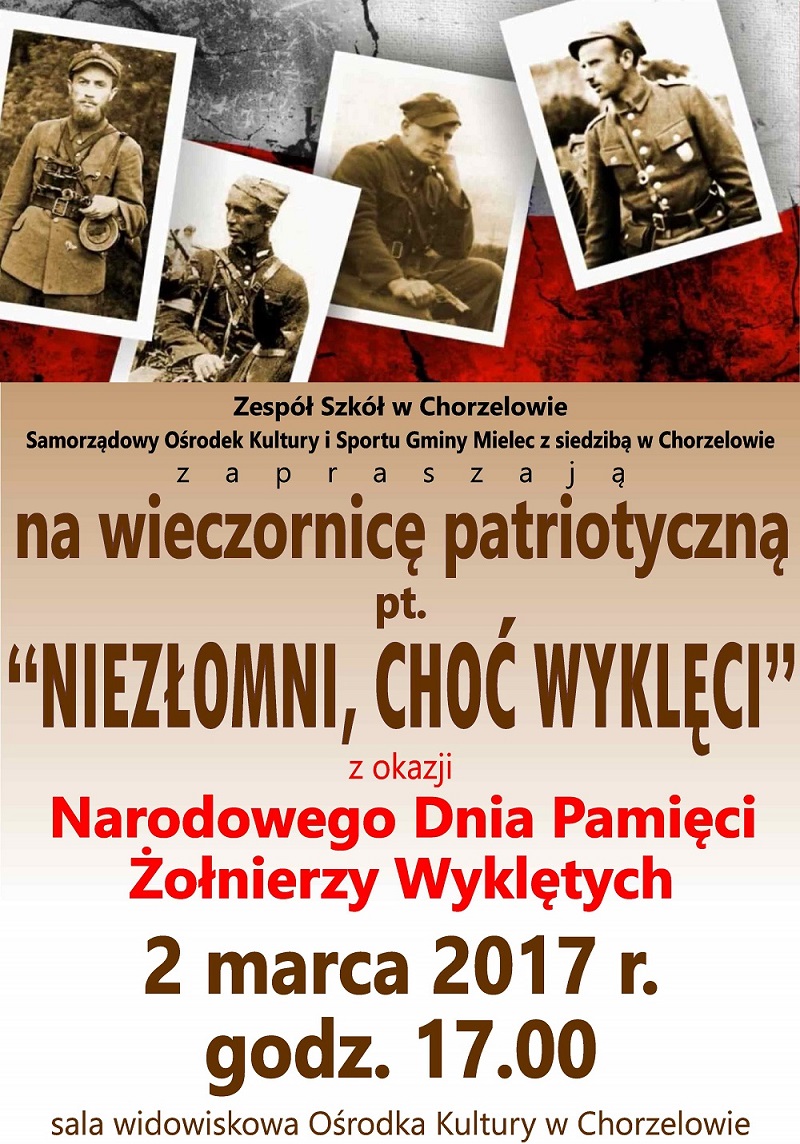 Plakat wieczornicy patriotycznej pt. Niezłomni, choć wyklęci